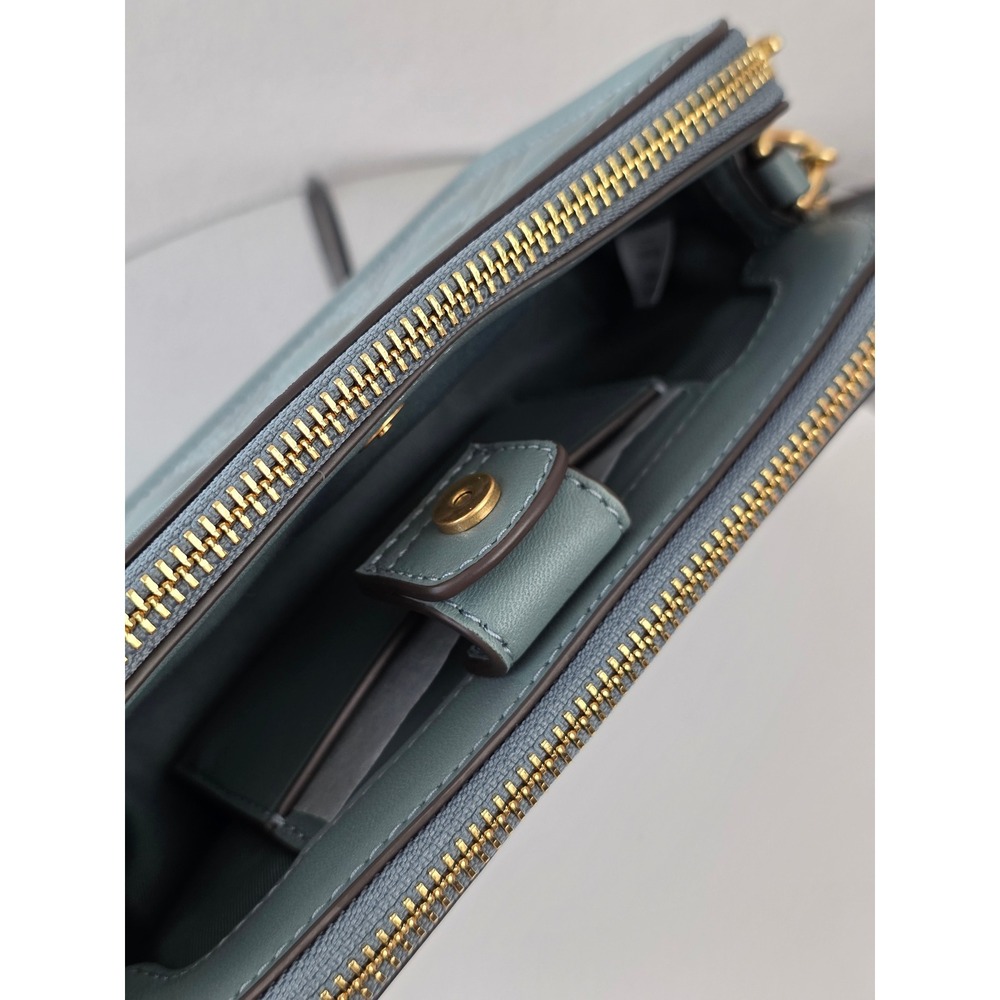 Tory Burch Fleming Soft Double-Zip Mini Bag Blue Grey Quilted Leather Crossbody - Picture 4 of 13